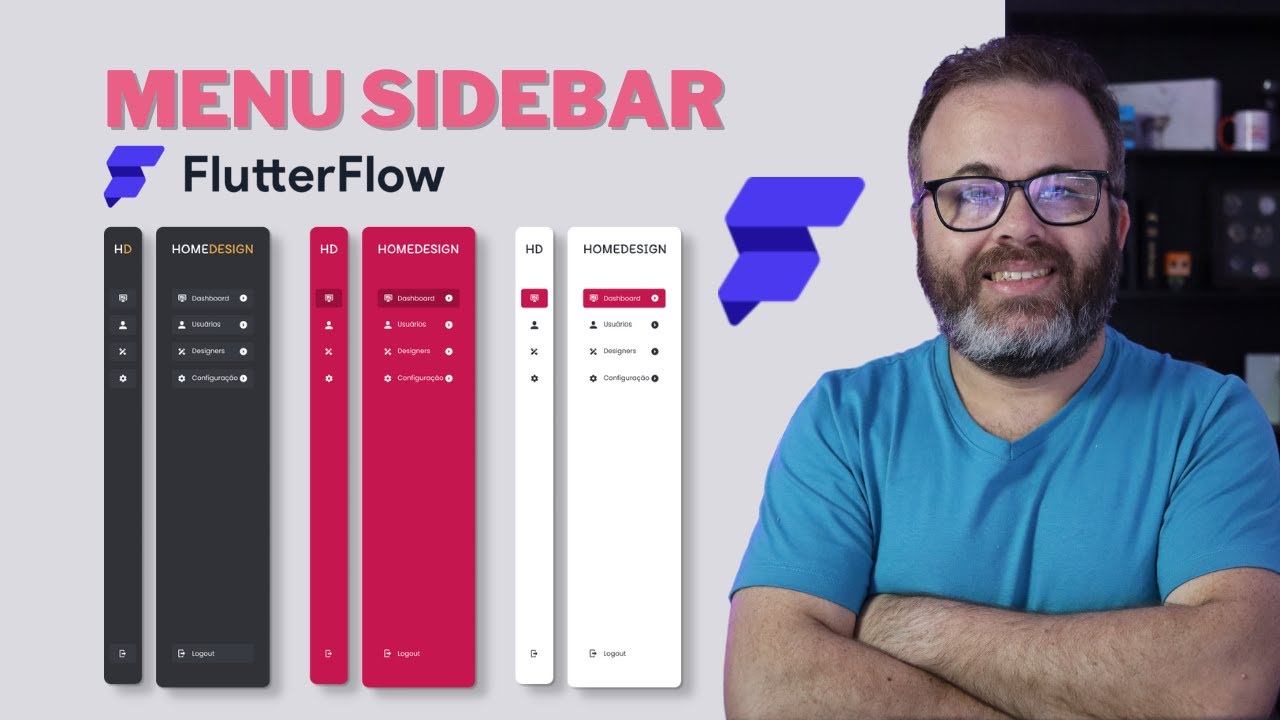 Como fazer um Menu SideBar no FlutterFlow - passo a passo - UX UI Design NoCode