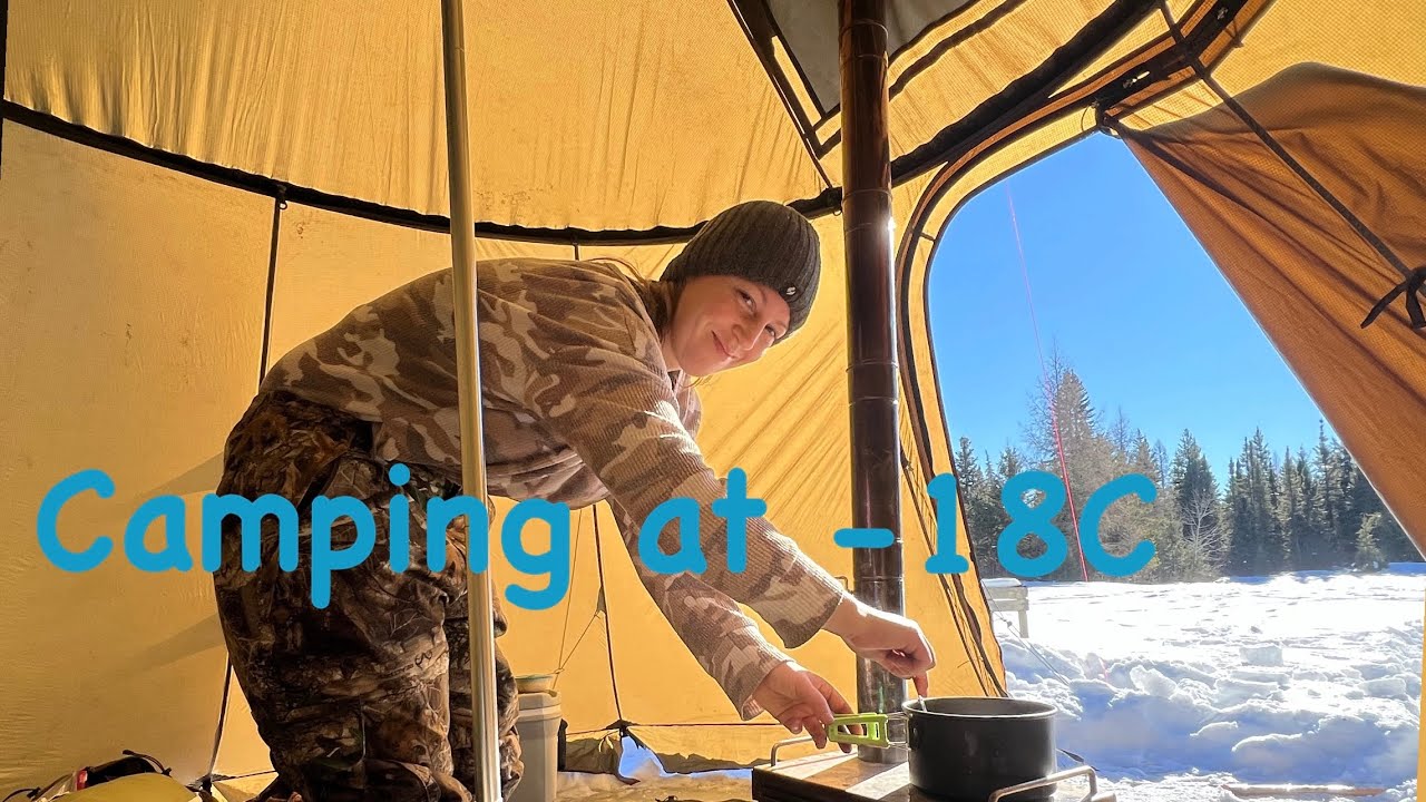hot tent camping with the family at -18 celcius