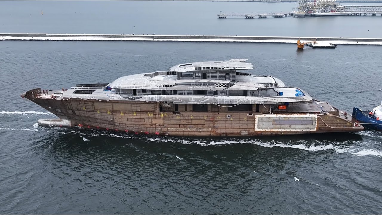 Superyacht Hull NB 6516 ( Abeking & Rasmussen ) Pass through the port of Swinoujscie from Szczecin