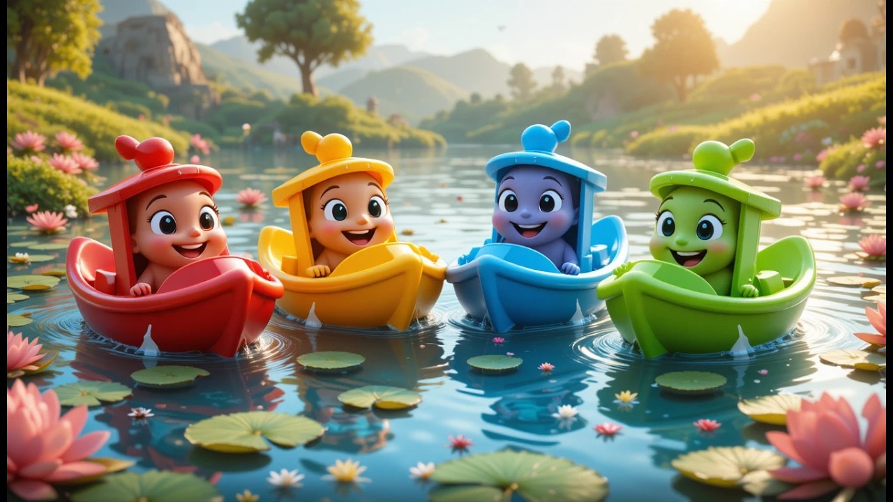 Cuatro Pequeños Barquitos de Juguete Reman | Canciones de Agua y Rimas Infantiles