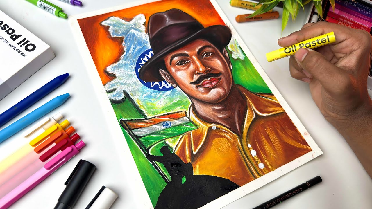 Republic Day Special Drawing 🇮🇳, Bhagat Singh Drawing, Oil Pastel Drawing