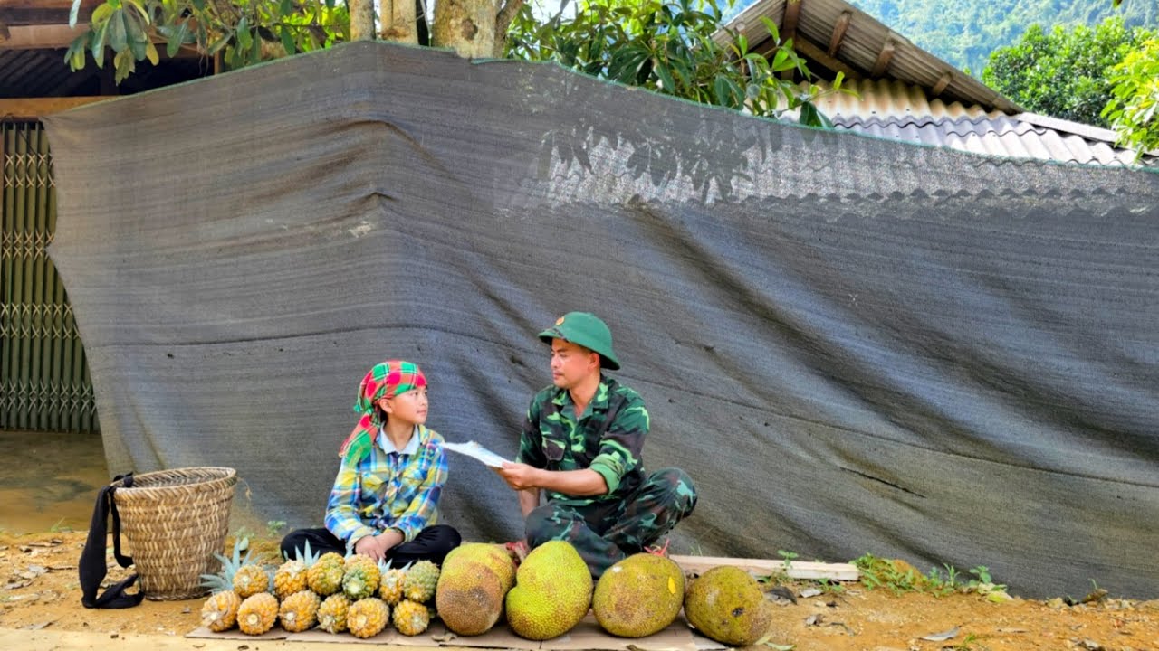 Father and daughter pick jackfruit and pineapple in the garden to sell after recovering from illness