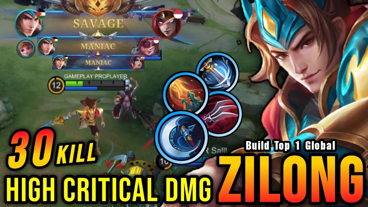30 Kills + SAVAGE!! Zilong High Critical Damage (ONE SHOT DELETE) - Build Top 1 Global Zilong ~ MLBB