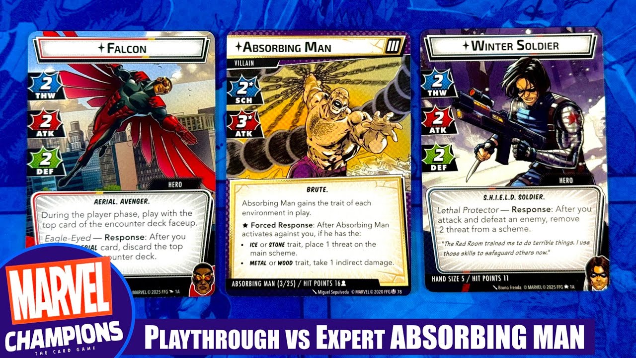 Marvel Champions Playthrough with FALCON & WINTER SOLDER vs Expert ABSORBING MAN