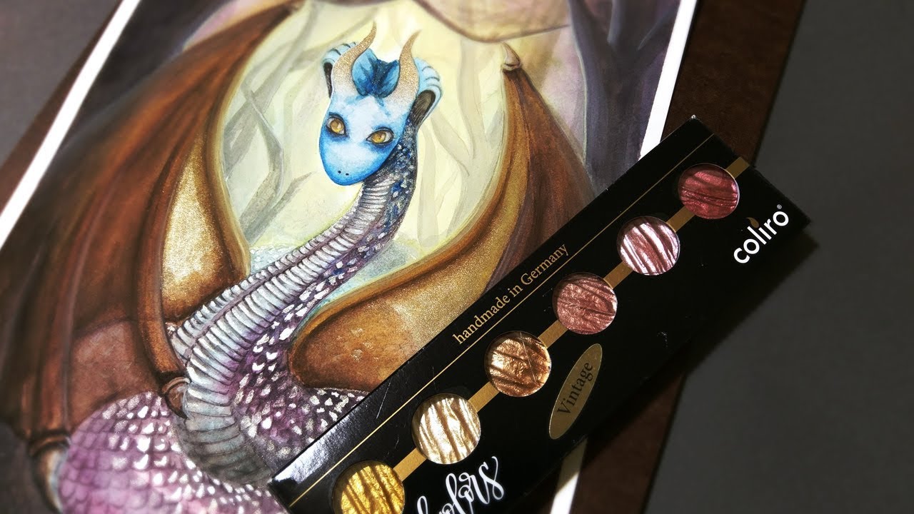 Watercolor Serpent Dragon - Speedpaint - Grumbacher Academy, Gouache, and Coliro Metallic