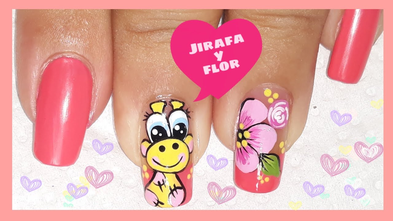 Diseño de uñas JIRAFA BEBÉ y FLOR