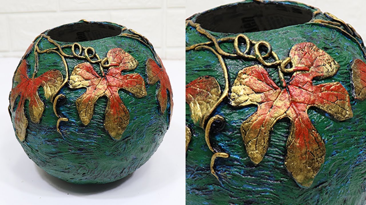 Classic flower pots from balloon and clay | Pot decoration ideas