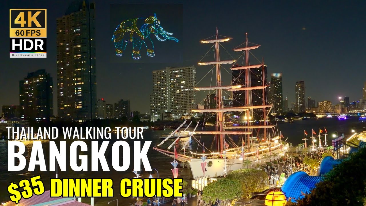 💰 $35 Buffet Cruise: Vijit Chao Phraya 2025 Lights! (Bangkok All-You-Can-Eat) [4K HDR]