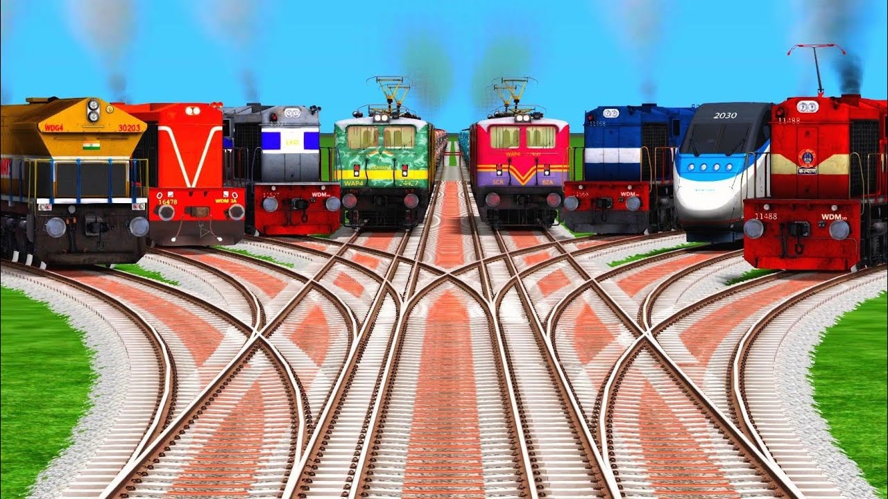 Train Crossing Tracks At Diamond Railroad Railway Track l train simulator game l train video game
