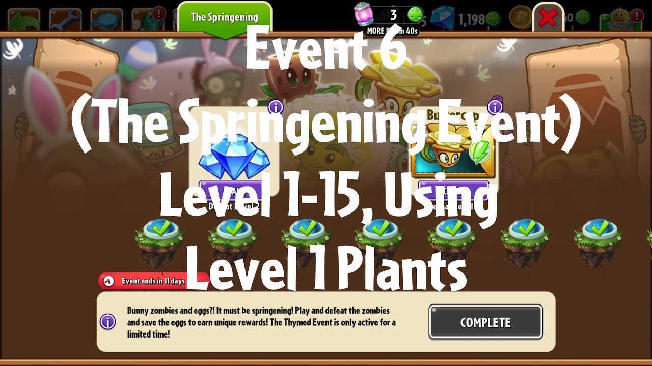 PvZ2 Thymed Event (The Springening Event)(Event 6)(11 Days), Level 1-15, Level 1 Plants - Gameplay