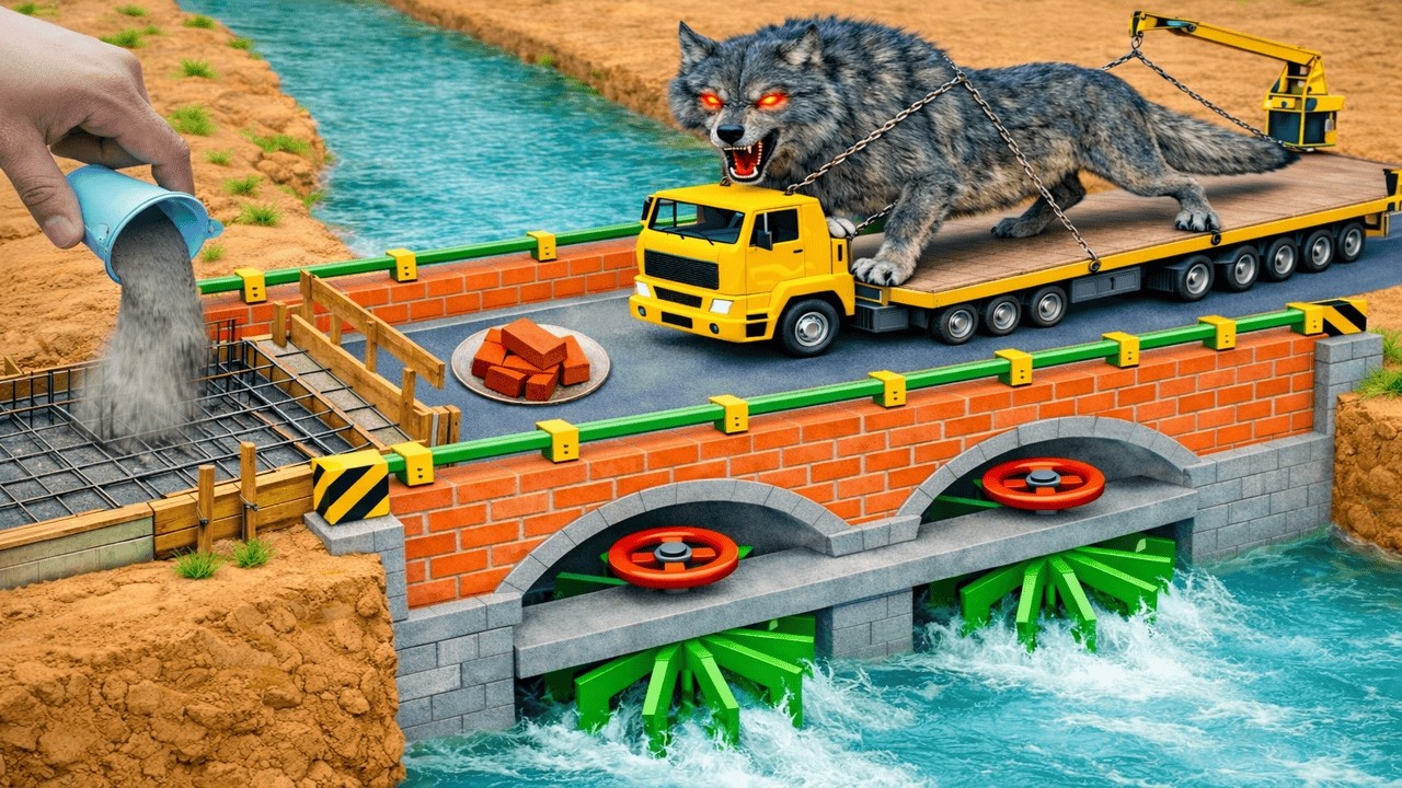 Creative Mini Brick Bridge with Dual Water Wheels | Amazing DIY Construction Project