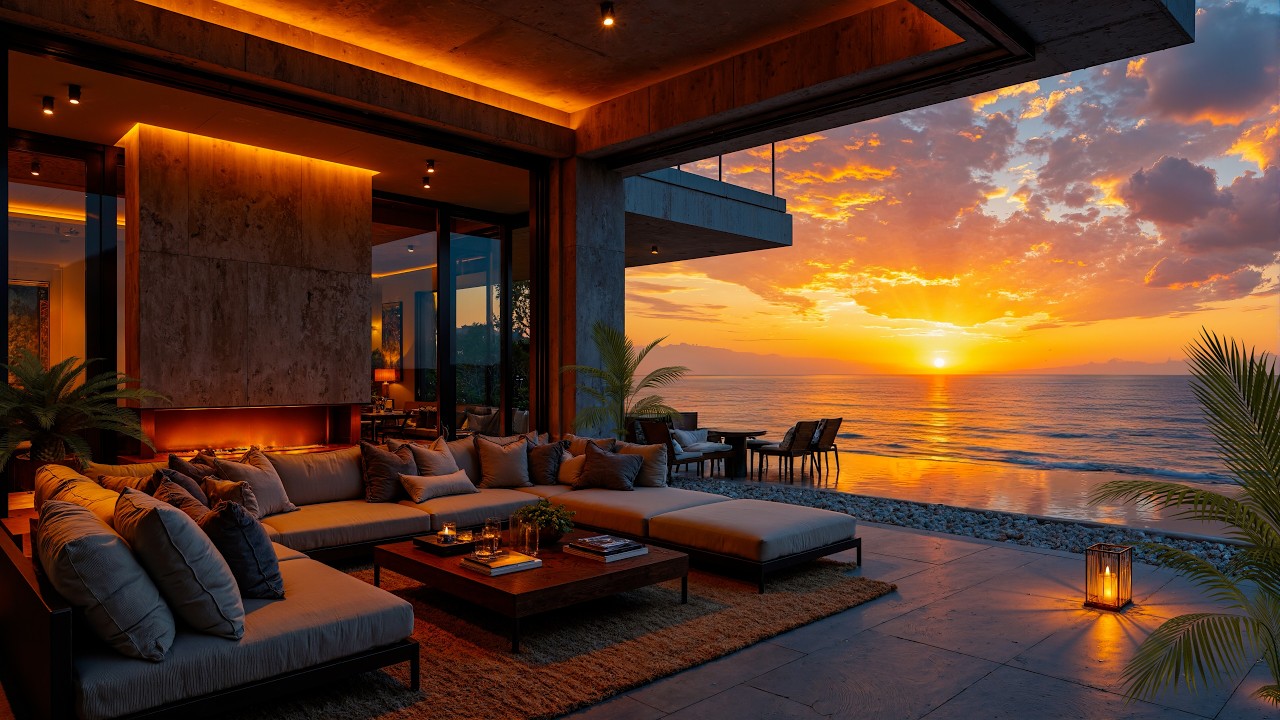 Smooth Jazz Music & Cozy Sunset Beach Atmosphere - Soothing Bossa Nova On A Luxury Beachfront Villa
