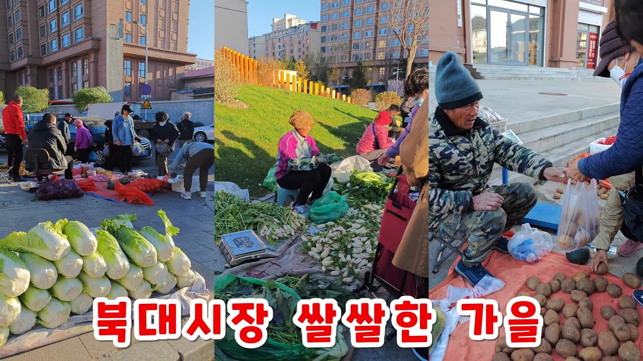 중국 길거리 장마당 연길 북대시장 쌀쌀한 가을 겨울이 다가오다 연변조선족자치주 세로직캠 클린버전 초고화질