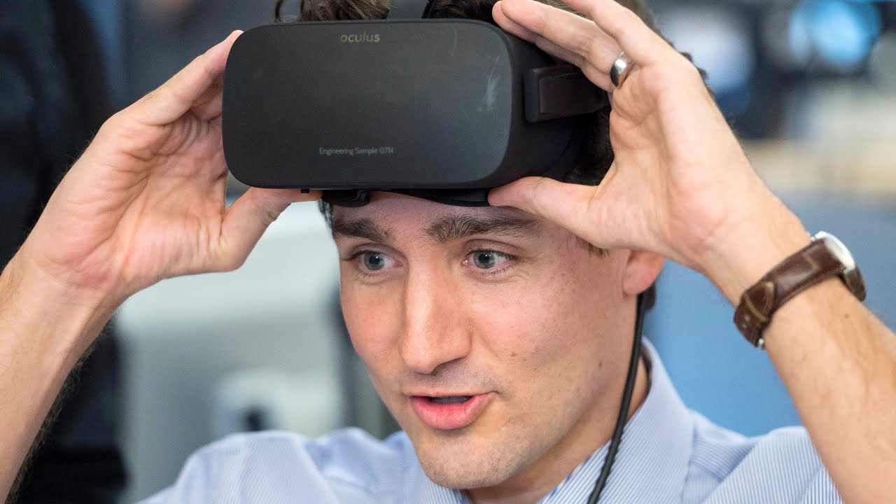 Prime Minister Justin Trudeau tries out virtual reality at Ubisoft Montreal