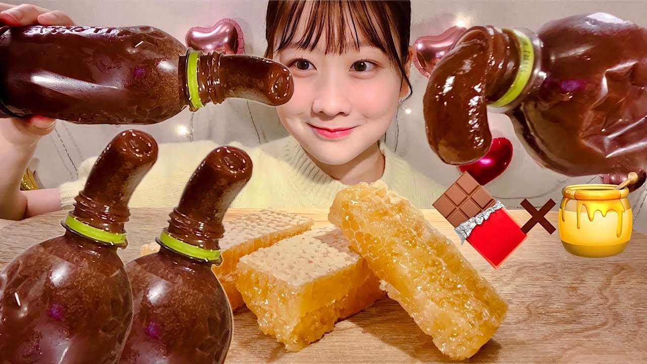 ASMR шоколадно-медовое желе и улей【русские субтитры】【Mukbang/ Eating Sounds】