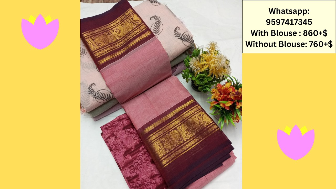 Chettinad Cotton Saree with Contrast Blouse Video 91| Price Rs.860+Shipping|WhatsApp-9597417345