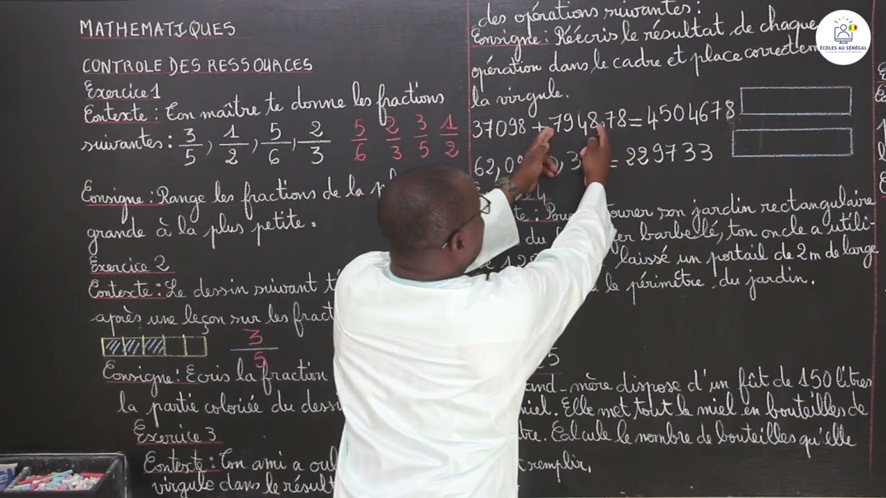 Exercices - CM2 - Mathématiques : Contrôle des ressources / Correction CFEE 2020 / M. Gassama
