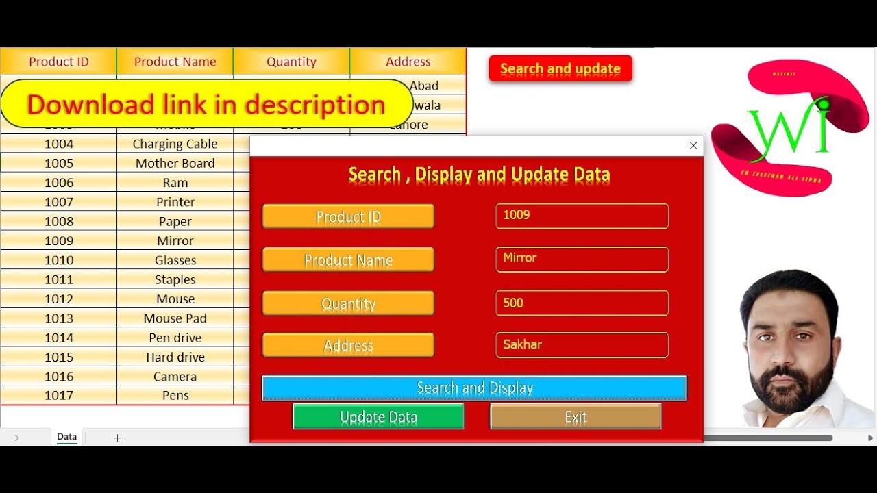 How to create a userform for Search and update data in Excel VBA
