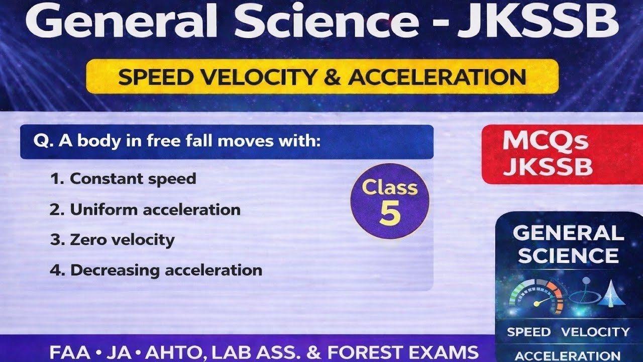 SPEED ,VELOCITY & ACCELERATION CLEAR CONCEPT THROUGH MCQs |Exam Killer MCQs for JKSSB/JKPSC & BOARD.