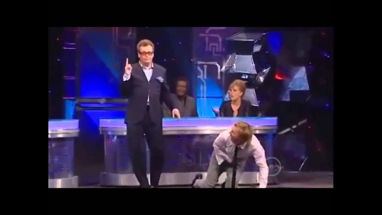 Greg Proops and Jason Byrne miming on Good News Week