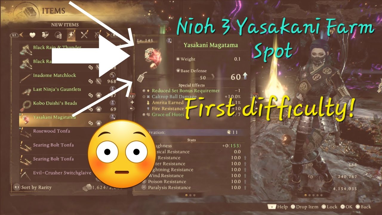 Nioh 3 Yasakani Magatama Farm Spot on first difficulty.