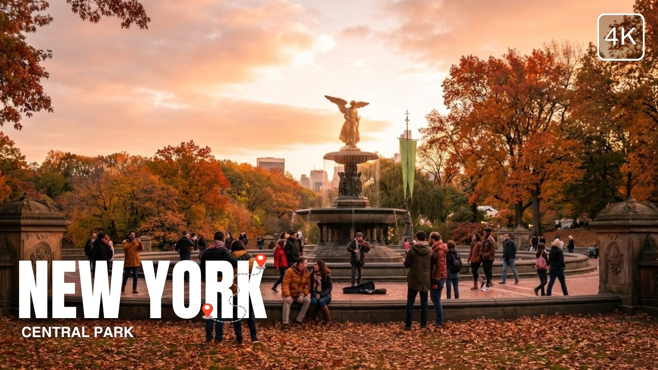 Central Park Walking Tour 4K NYC Autumn | Angel Fountain Walk | New York City in Fall