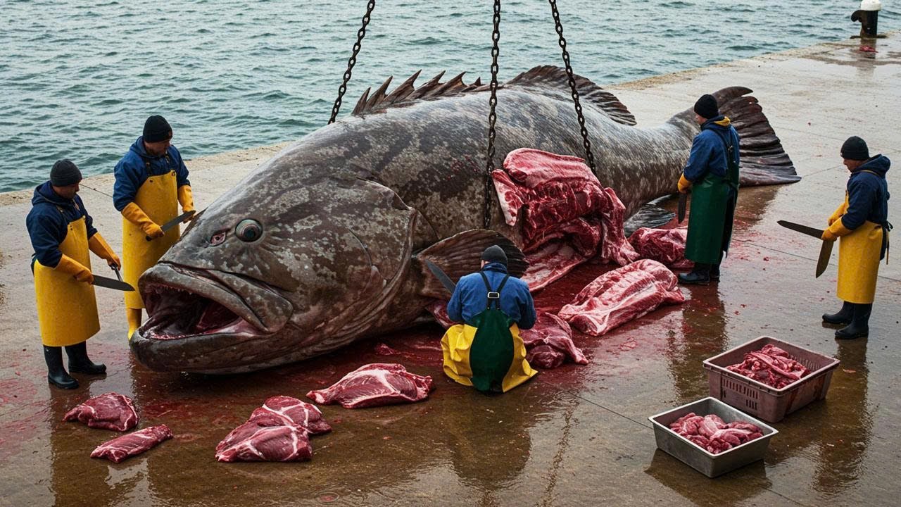 Unbelievable! Giant Grouper – Close-up of Fisherman Catching a Fish Weighing Over 200kg