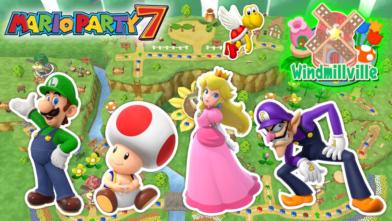Mario Party 7 - Luigi VS Toad VS Peach VS Waluigi - Windmillville (20 Turns)