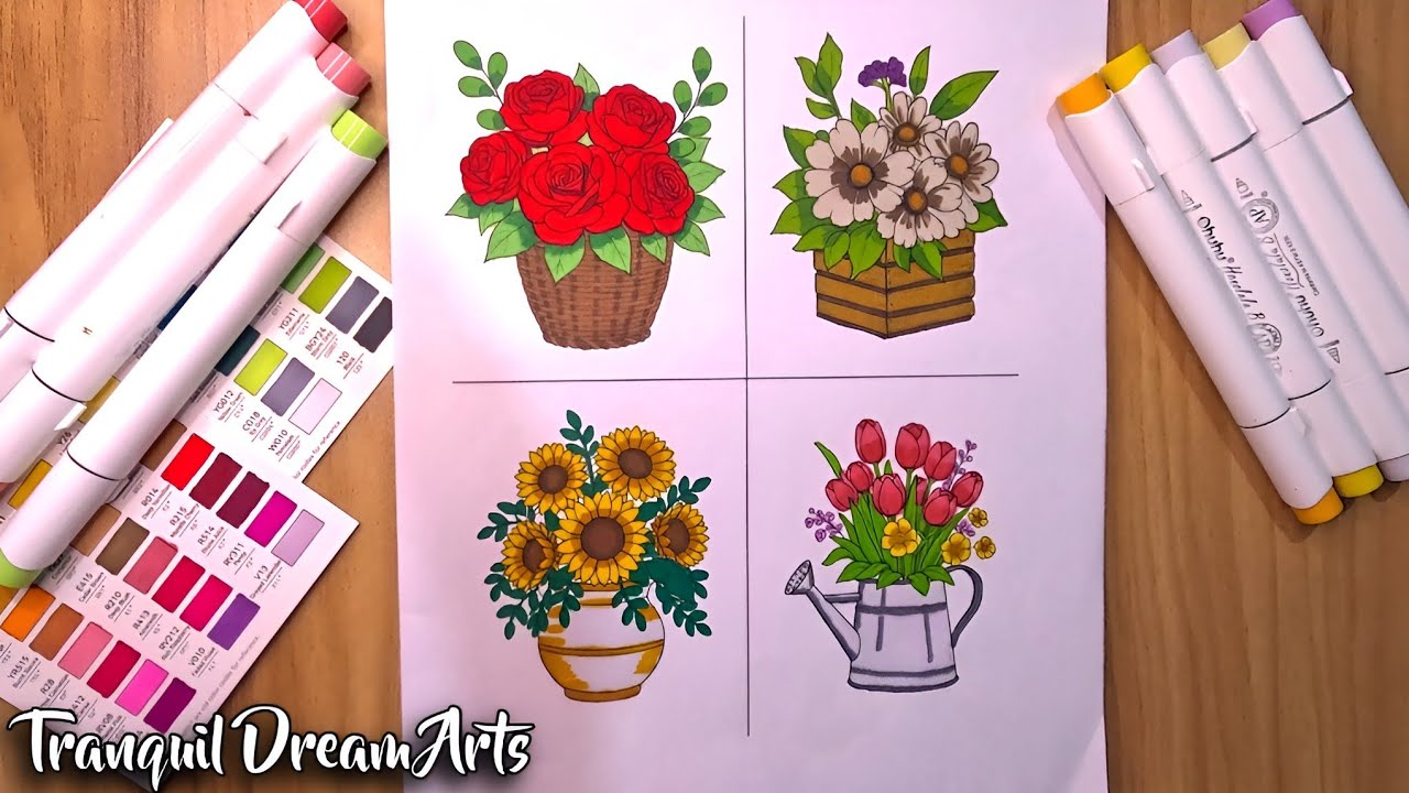 Flower baskets coloring | coloring video | Tranquil Dream Arts 