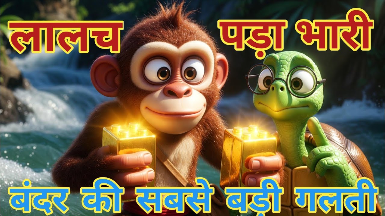 लालच का अंत | बंदर और सोना | Moral Story in Hindi | 3D Cartoon Kids Story