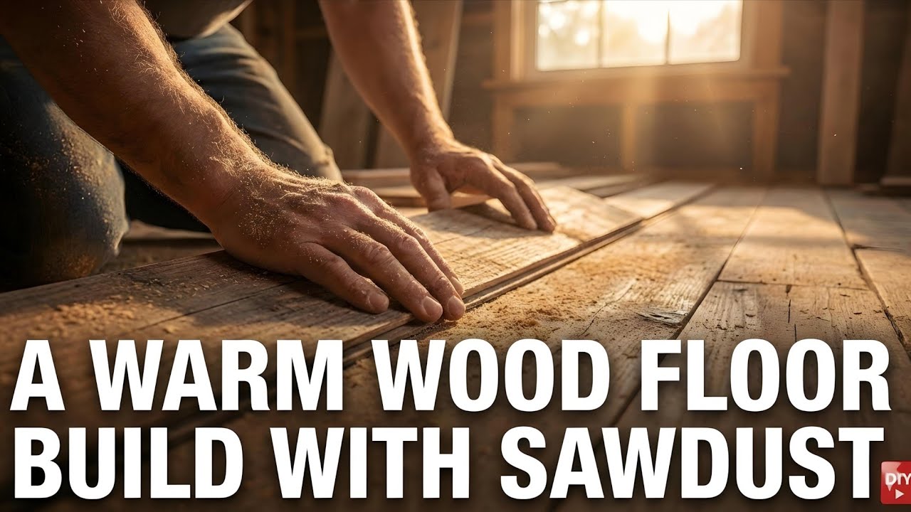  A Warm Wood Floor Build With Sawdust | DIY Rustic Flooring 🪵 #construction #building #logcabin 