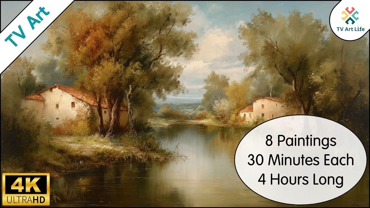 Peaceful Riverside Cottages | Vintage Landscape Frame TV Art | 4Hrs