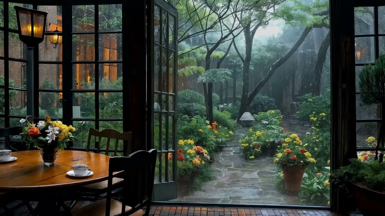 Spring Rain in a Blooming Garden 🌧️ Cozy Indoor View & Peaceful Ambience for Relaxation