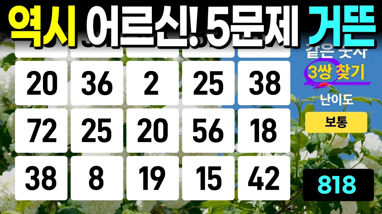 특출난 어르신, 5문제 정답! - 같은숫자찾기, 치매예방퀴즈, 치매예방활동, 숫자퀴즈, 숫자찾기, 단어퀴즈, 치매테스트