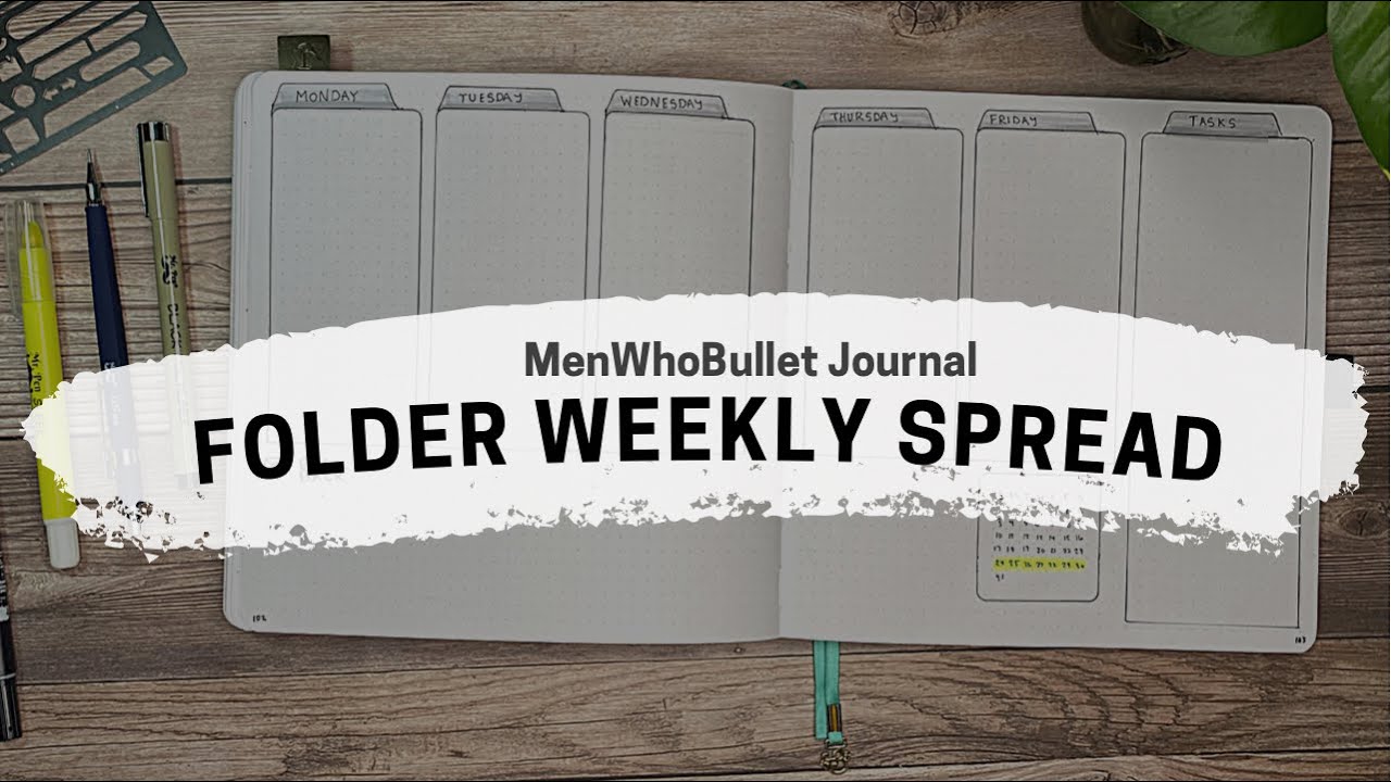 Bullet Journal Folder Weekly Spread Idea using Stencils and Stickers