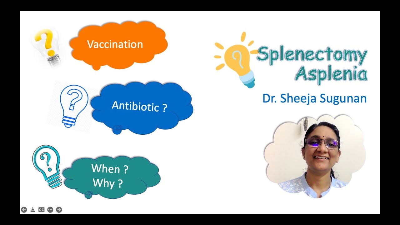 Post splenectomy / Asplenia  : Immunisation and infection prevention by Dr Sheeja Sugunan
