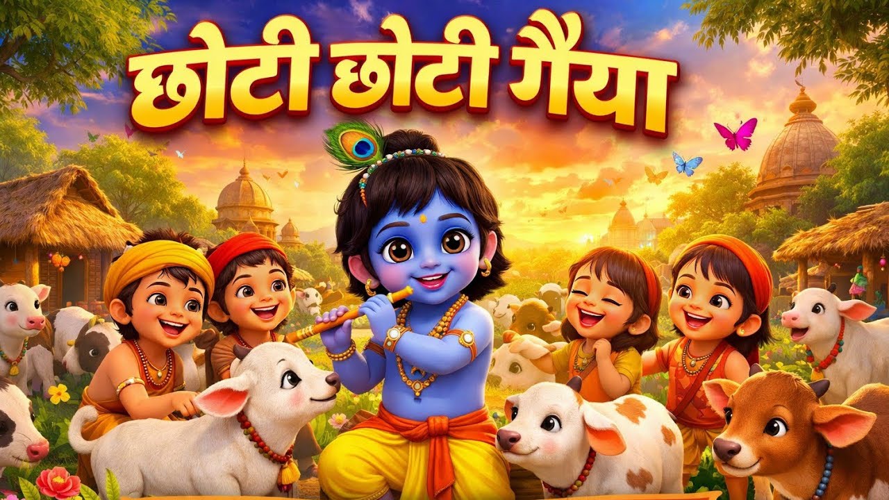 छोटी छोटी गैया | Chhoti Chhoti Gaiya Chhote Chhote Gwal | Little Krishna | Kids 3D Cartoon Rhymes