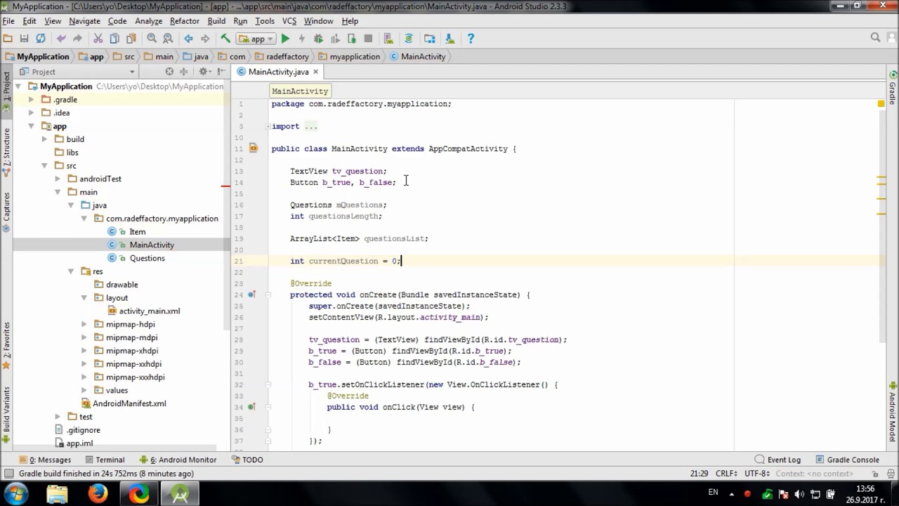 Develop True False Quiz in Android Studio