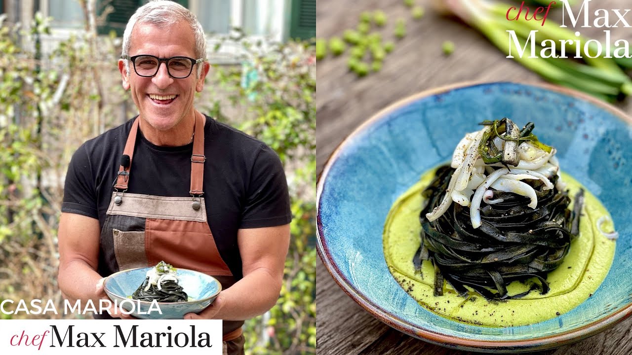 PASTA AL NERO DI SEPPIA SU CREMA DI PISELLI ricetta di @ChefMaxMariola