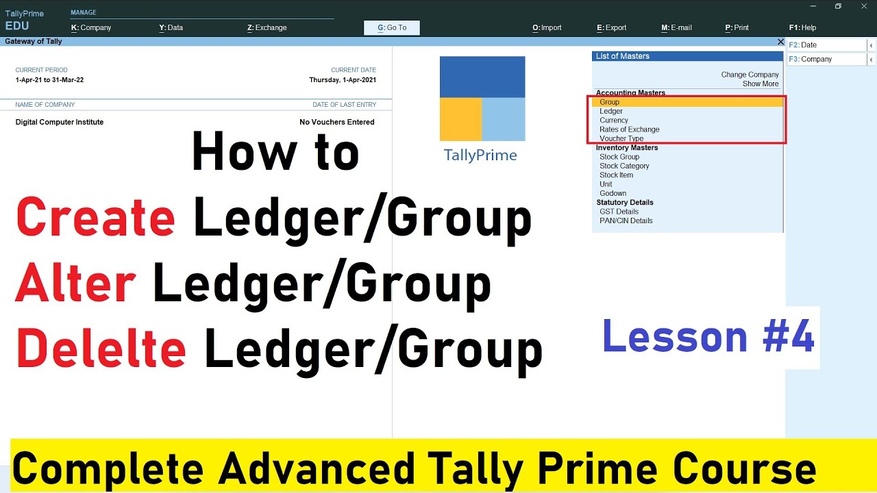 How Create, Alter, Delete Ledger in Tally prime | Tally prime Complete Course