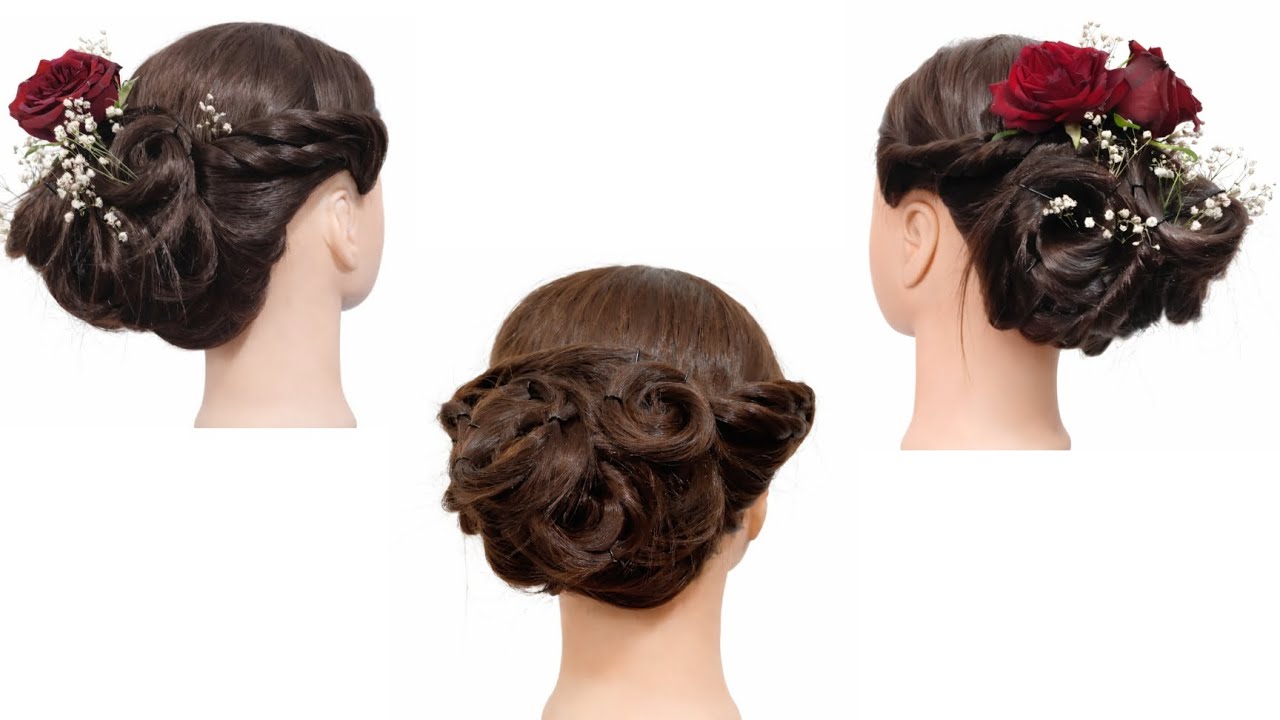 Rose flower bun hairstyle | bun hairstyle | braided bun hairstyle | long hair hairstyle | hairstyle