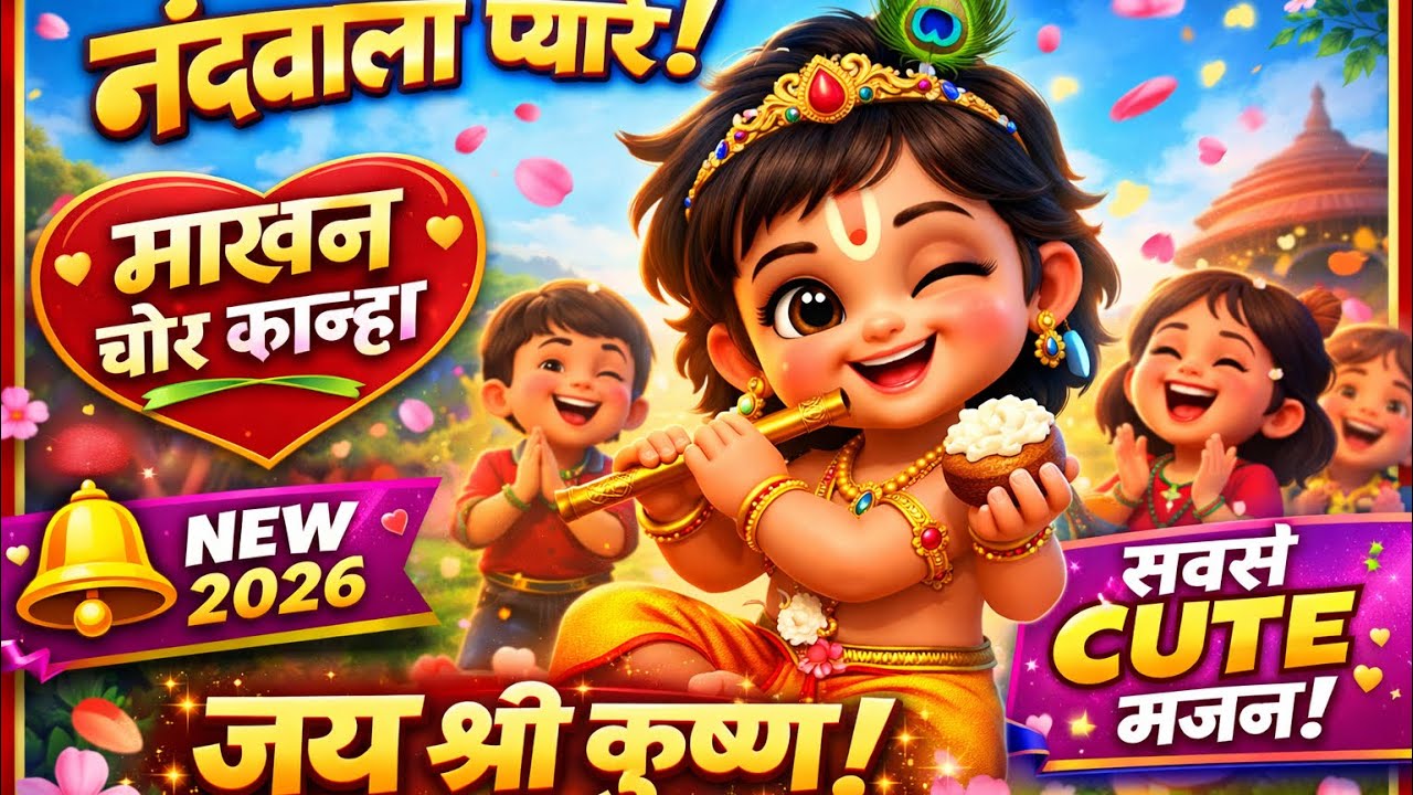 1️⃣ नंदलाला प्यारे 🦚 | Cute Bal Krishna Bhajan for Kids 2026 | माखन चोर कान्हा 🧈✨