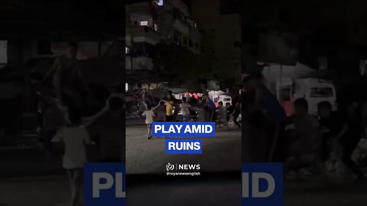 Gaza children turn wrecked car into playground