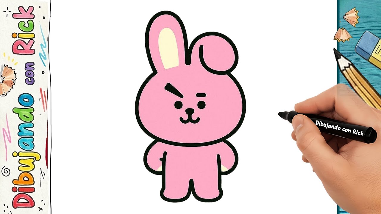 Cómo Dibujar a COOKY de BT21 (BTS) Paso a Paso 🐰💪 | Dibujo Fácil de Conejo Kawaii