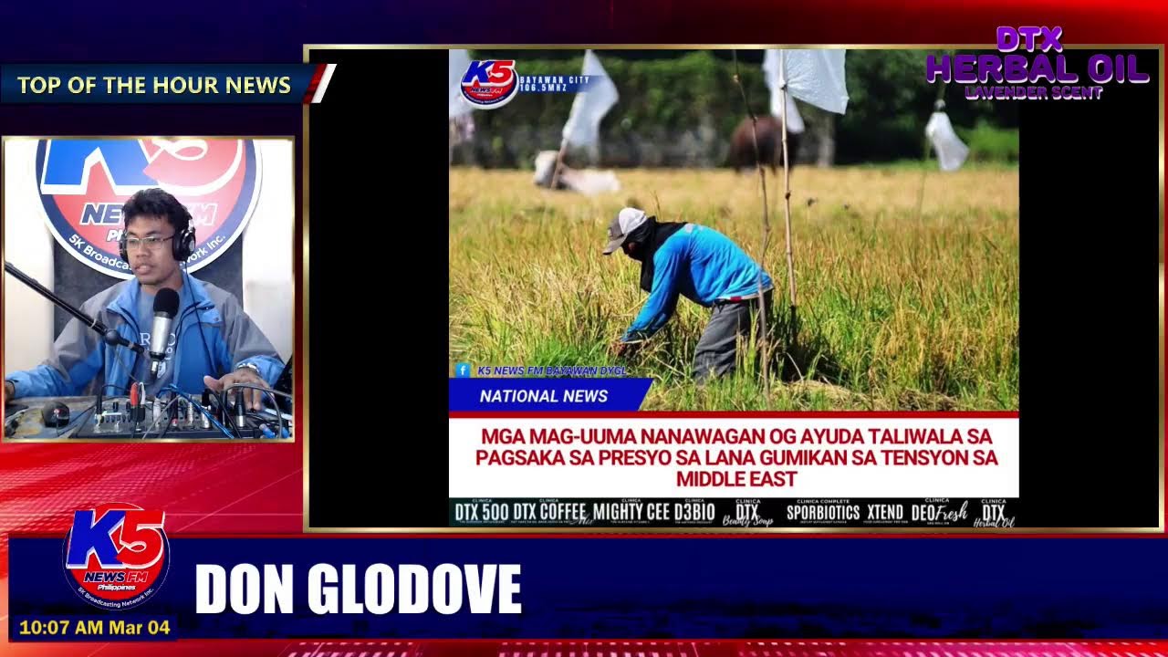 K5 News FM Bayawan Digital News Live Stream | Top of the Hour News hosted by Dondee Glodove