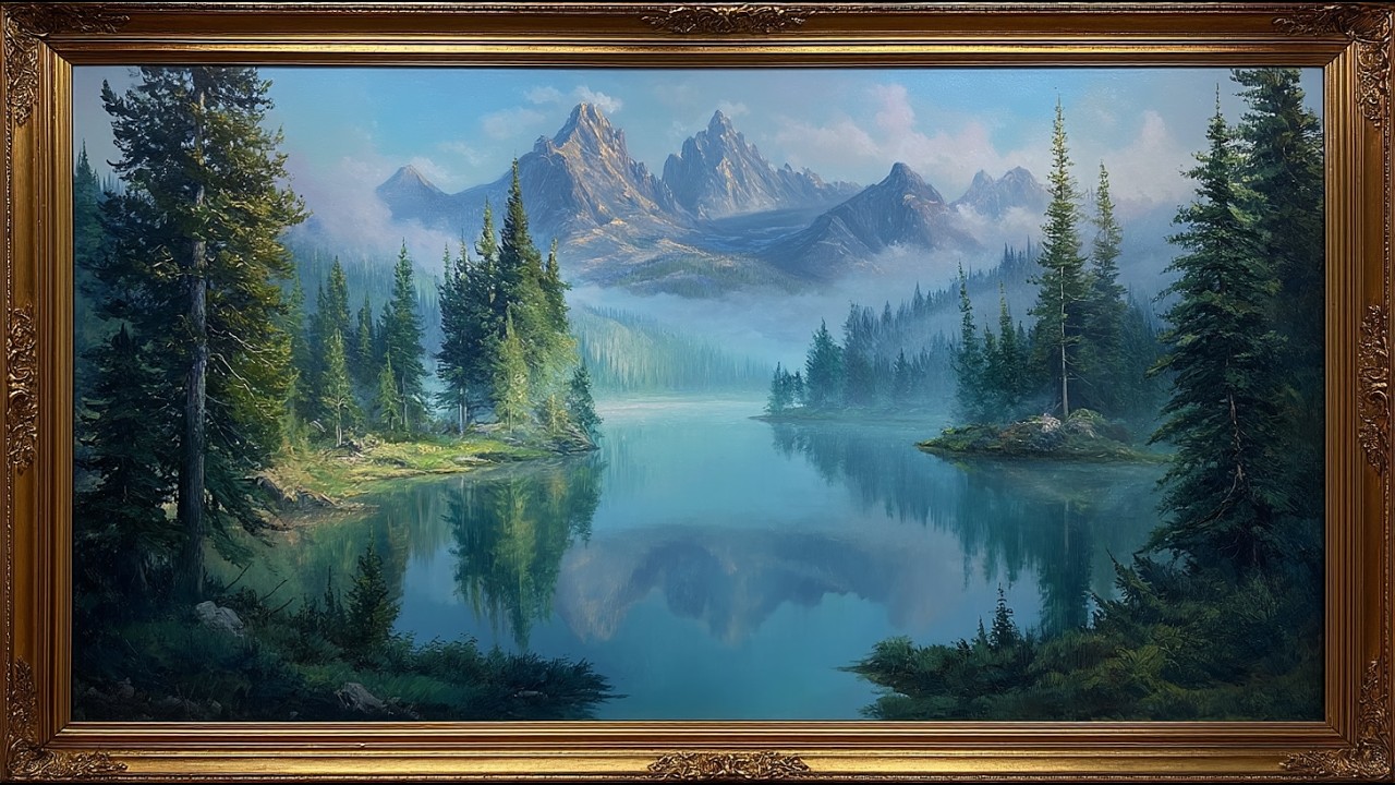Mountain Lake Reflections | Turn Your TV Into Art | Nature Oil Painting | TV Frame Art | 3 Hours