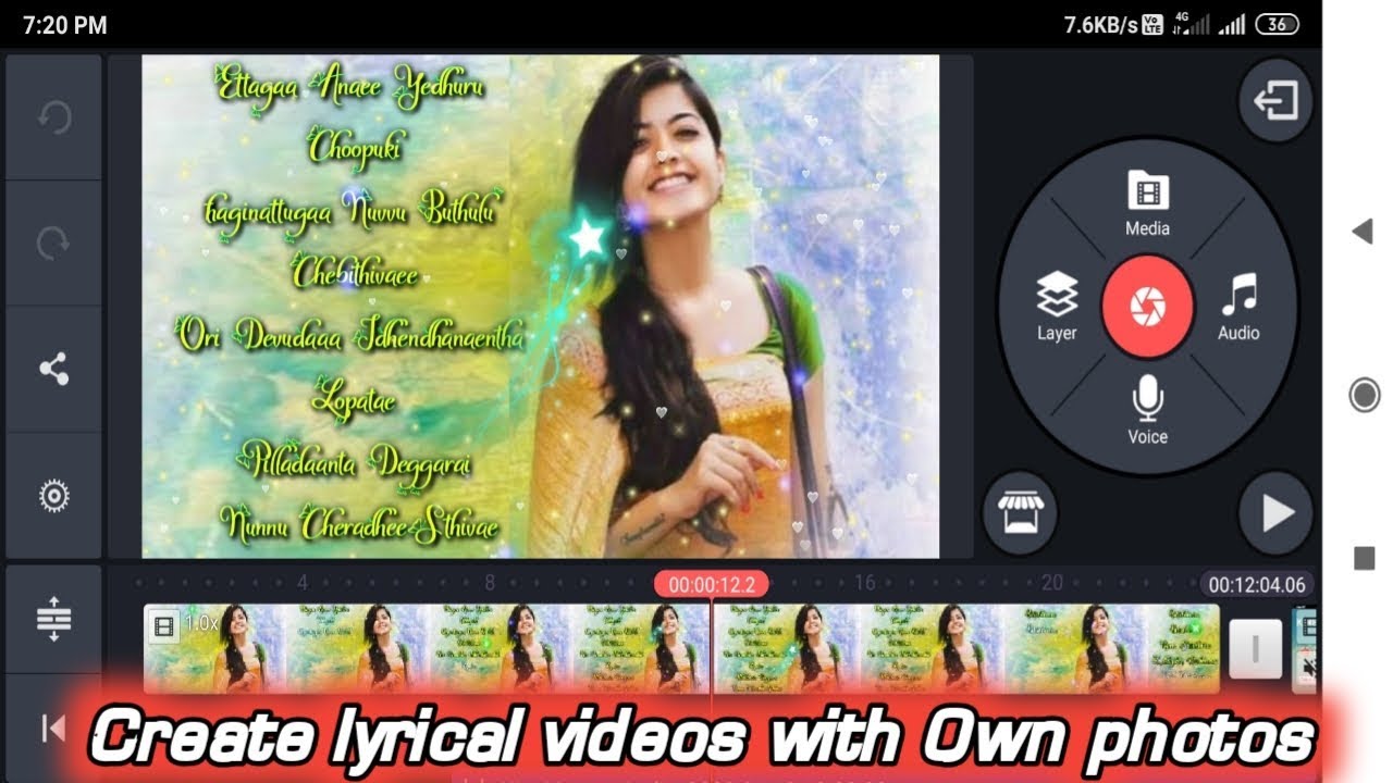 How to make lyrical video Kinemaster in telugu 2020|create whatsapp status videos with lyrics telugu