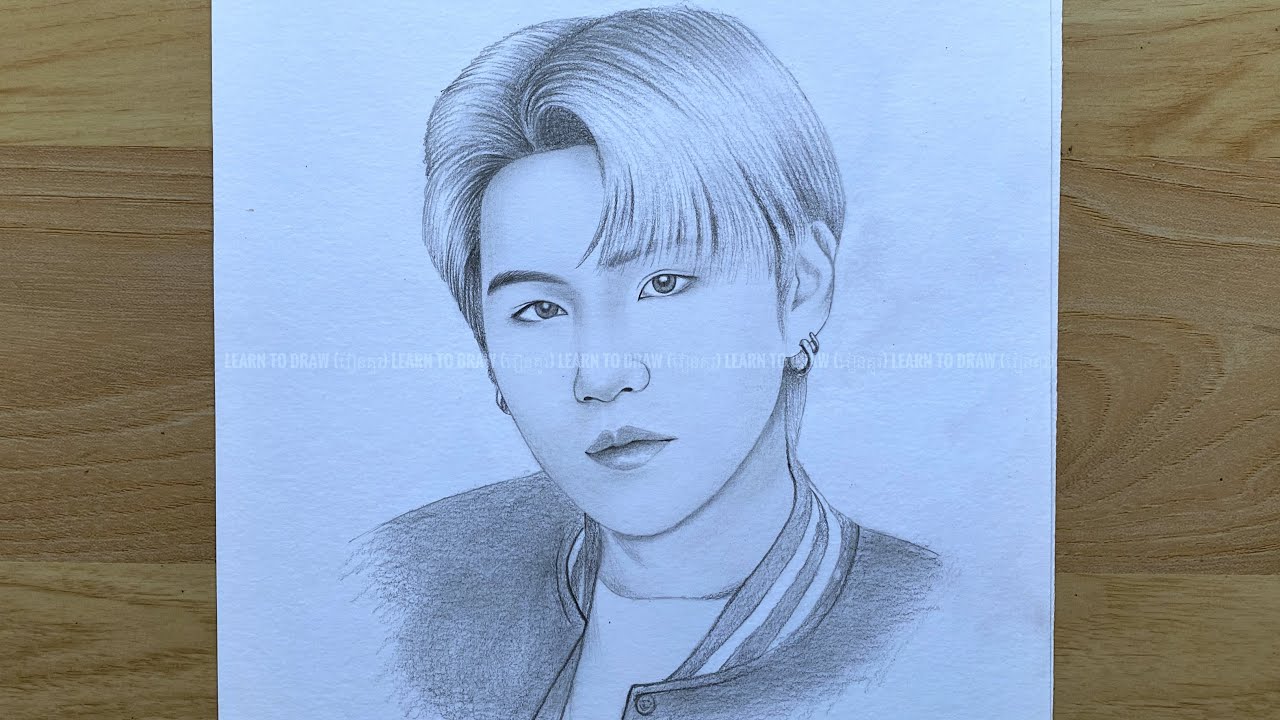Easy drawing Suga BTS | pencil sketch tutorials | drawing for beginners | រៀនគូរ