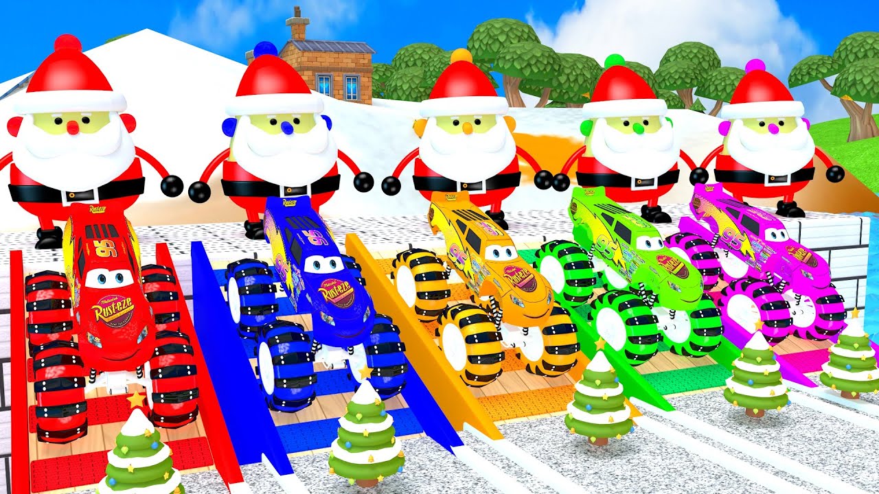 MERRY CHRISTMAS - TRANSPORTING MCQUEEN, POLICE CARS, AMBULANCE EMERGENCY VEHICLES WITH TRUCKS 🎅