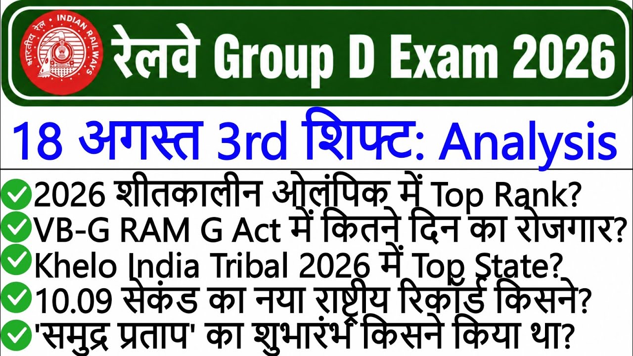 RRB Group D Exam 18 August 3rd Shift Paper Analysis 2026 | Today RRB Group D Exam Analysis 2026 |
